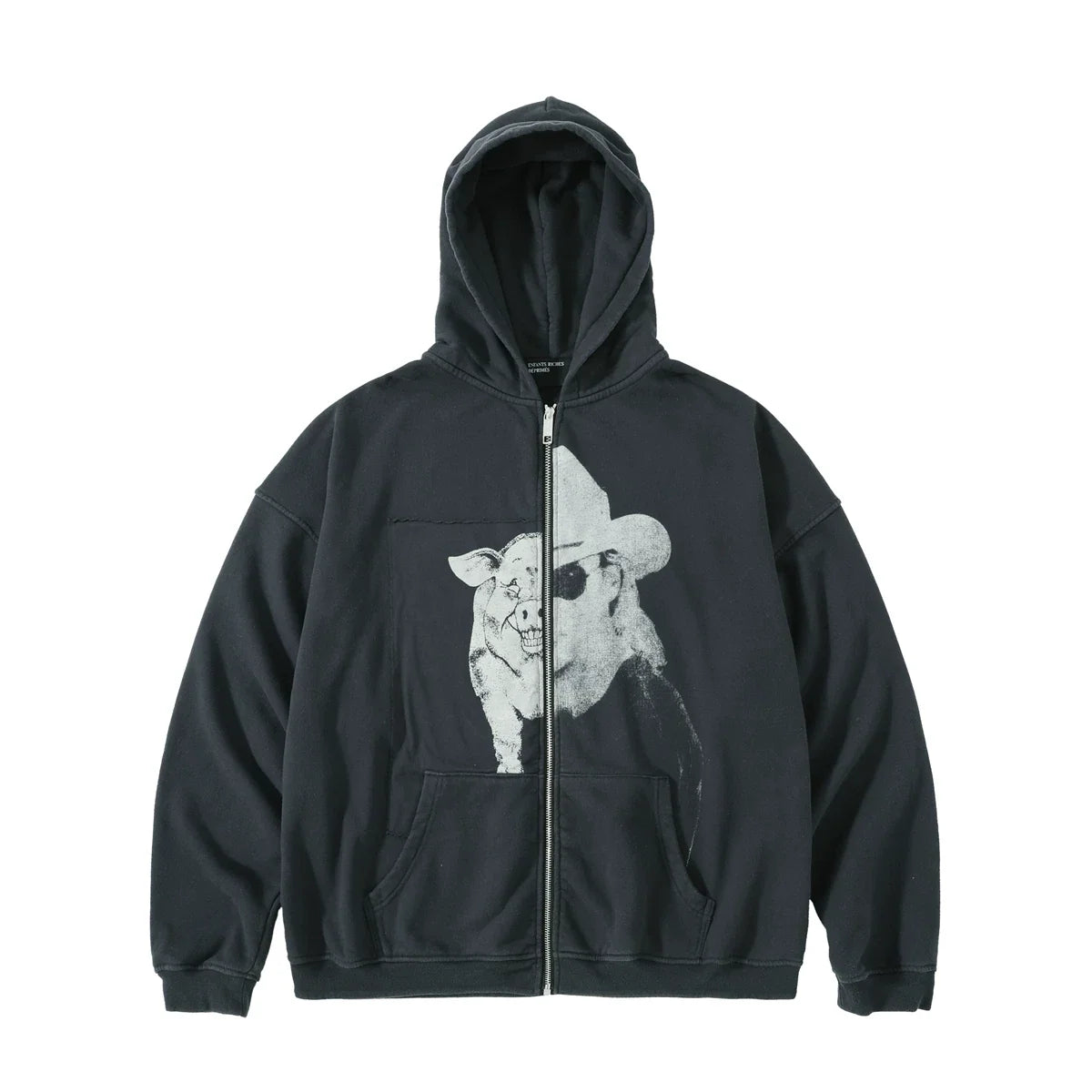 ERD 24SS Pig & Skull Zip-Up Hoodie — Washed Charcoal