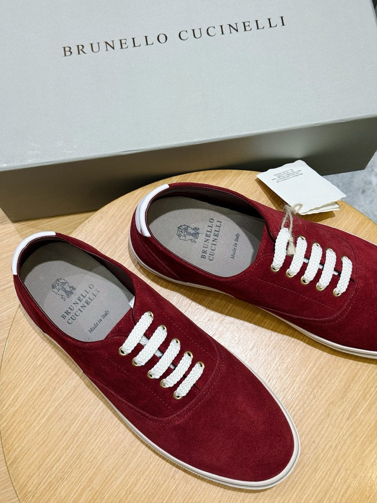 Brunello Cucinelli Burgundy Suede Low-Top Sneakers
