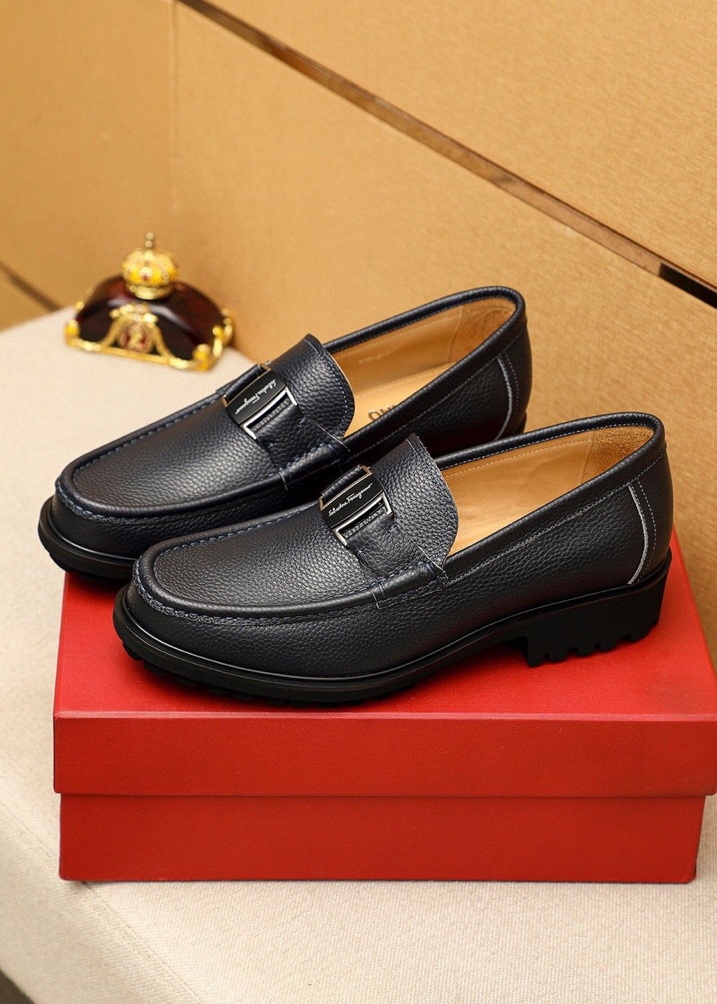 Ferragamo Black Buckle Leather Loafers