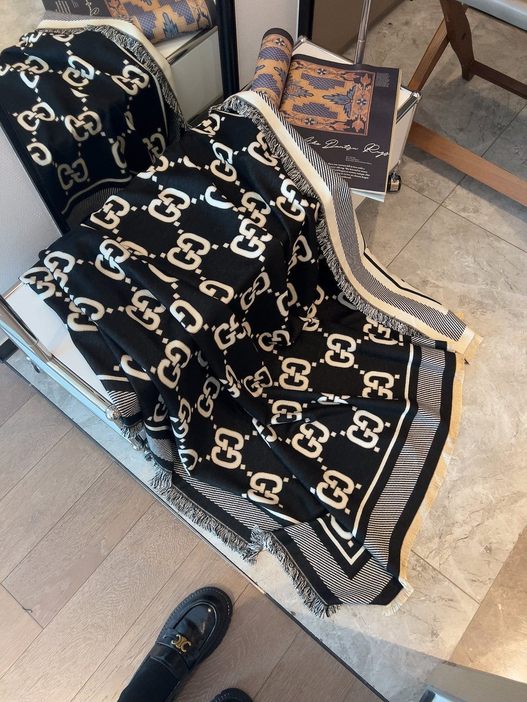 Gucci Black and Ivory Monogram Square Scarf